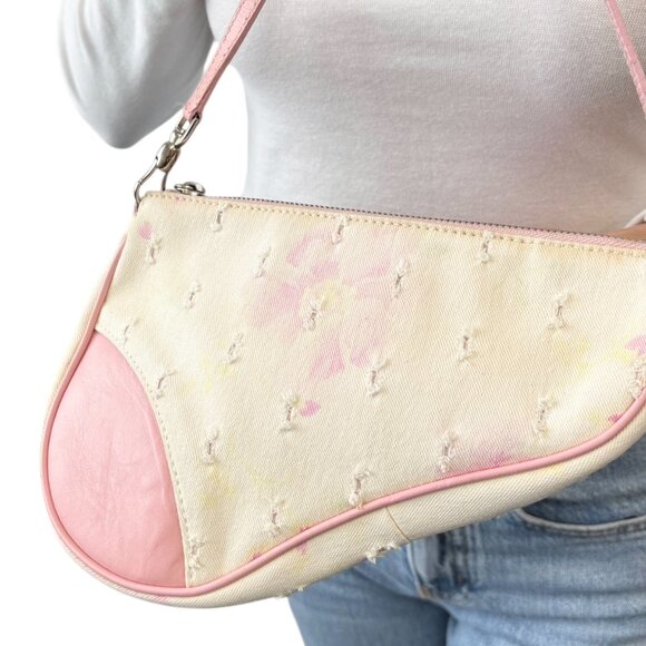 Christian Dior Vintage 2003 Distressed Floral Denim Mini Saddle Bag [106219] - Picture 4 of 15